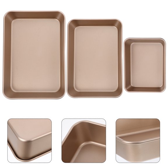 Nicehomfit 3Pcs Nonstick Baking Pan Set Carbon Steel Rectangle Deep Design For Even Heat Distribution Golden