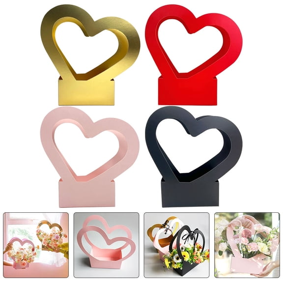 Nicehomfit 4Pcs Heart Shape Flower Box Durable Paperboard for Roses and Carnations Storage