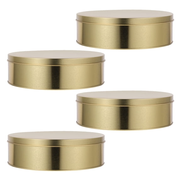 Nicehomfit 4Pcs Golden Round Cookie Tins with Lids Christmas Candy Storage Kitchen Canisters