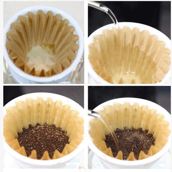 Nicehomfit 50Pcs Cake Shape Coffee Filters Khaki Unbleached Odorless Safe for Home Drip