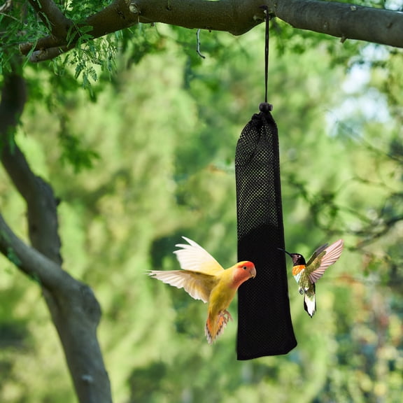 Nicehomfit 5Pcs Bird Food Pouches Black Nylon Mesh Bird Feeding Bags with Drawstring Closure