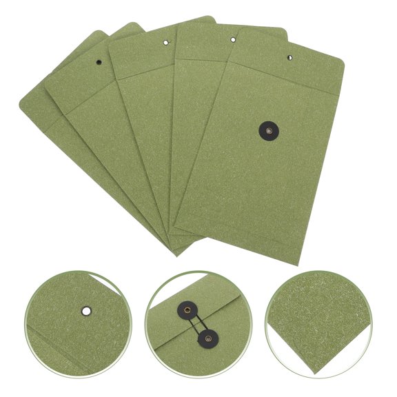 Nicehomfit 5Pcs Paper Envelopes Dark Green with Practical String Closure for Home Letter and File Use