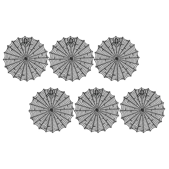 Nicehomfit 6Pcs Black PVC Placemat Set Reusable Non Skid Spider Web Table Mats for Home Dining