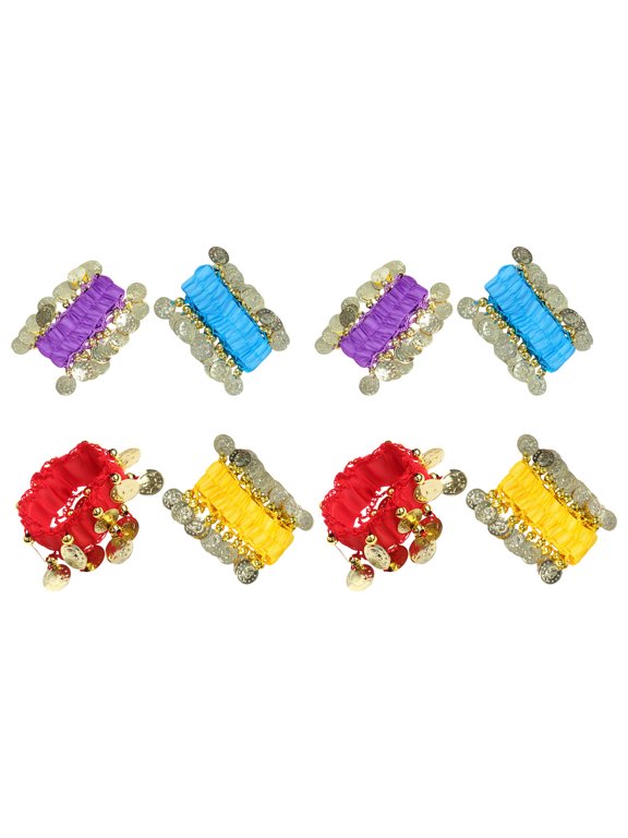 8Pcs Belly Dance Wrist Bracelets with Coins Multi Color Stretchy Boho Coin Jewelry