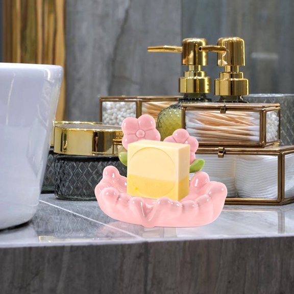 Nicehomfit Ceramic Soap Holder Pink Flower Decorative Soap Dish for Bathroom Shower