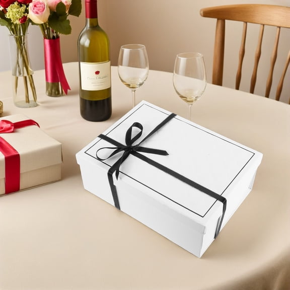 Nicehomfit Foldable White Present Box with Lid and Bow Elegant Cardboard Packaging for Events