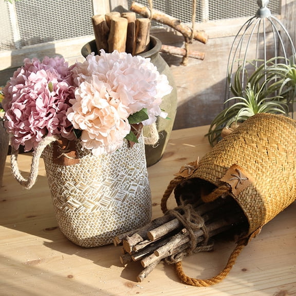 Nicehomfit White Knitted Flower Basket Willow Leaves Desktop Decoration for Living Room