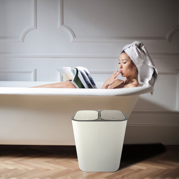 Nicehomfit Press Type Double-Grid White Garbage Recycling Container Plastic Waste Storage Bin