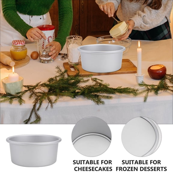 Nicehomfit Anodized Aluminum Cake Pan Mold Round Plated Silver with Removable Bottom