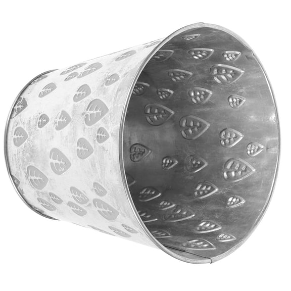 Nicehomfit Large Round Grey Iron Flower Vase with Unique Carved Leaf Pattern for Planting