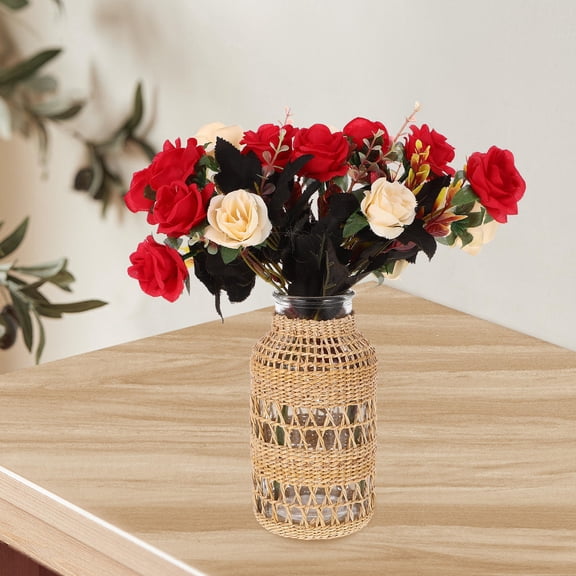 Nicehomfit Simple Desktop Rattan Vase with Glass Insert for Stylish Home Decoration
