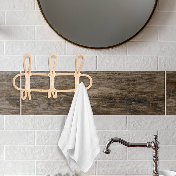 Nicehomfit Wall Mount Rattan Towel Hooks with Woven Basket Design for Bathroom Organization and Vintage Decor