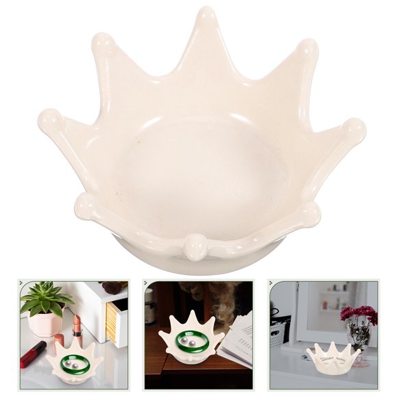 Nicehomfit White Ceramic Jewelry Tray Crown Shaped Decorative Plate for Storage and Display Organizer