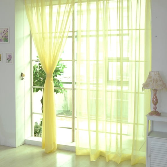 Nicehomfit Yellow Polyester Tulle Curtains Sheer Window Screen Panels with Rod Pocket Installation