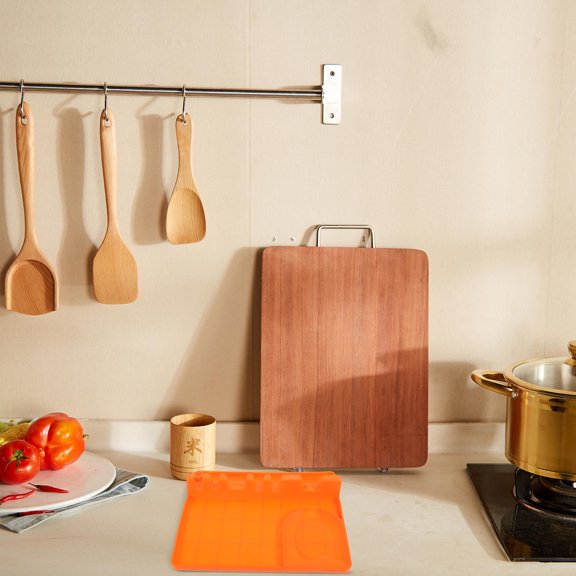 Nicehomfit Silicone Utensil Rest with Drip Pad Orange Tableware Holder for Kitchen and Restaurant Use