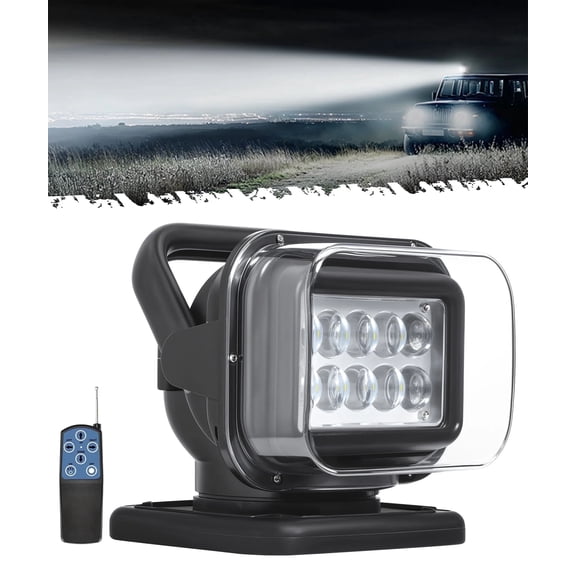 Niceky Remote Control LED Spotlight, Auto-Reset 360 Degree Rotating Searchlight for Off Road Pickup Trucks Marine Boat Go Outdoor 12V-24V, 6 Strong Magnets Built-in