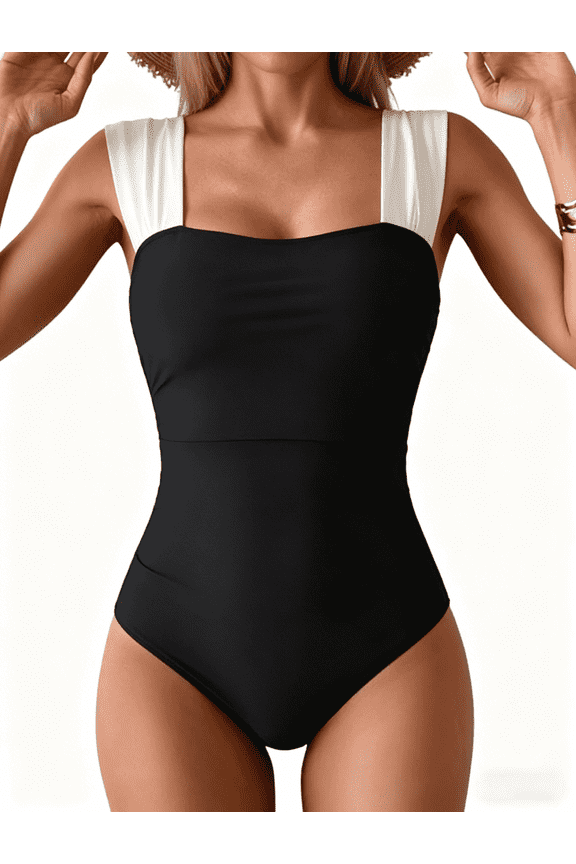 Bathing Suit for Women, Sexy One Piece Swimsuit Women with Wide Strap Square Neck Monokini, Cute Tummy Control Swimsuits for Women 2026 Full Coverage Swimwear
