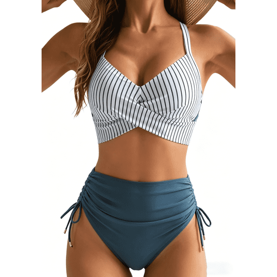 NICELF High Waisted Bikini Sets for Women, Tummy Control 2 Piece Swimsuit for Women Sexy, Cute Modest Womens Bathing Suits 2026 with Crisscross Tie Back