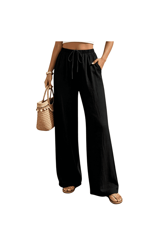 Linen Pants Women, Comfy Casual Pants for Women Palazzo Trousers with Pocket, Flowy Wide Leg Pants Woman Lightweight for Lounge Beach Vacation