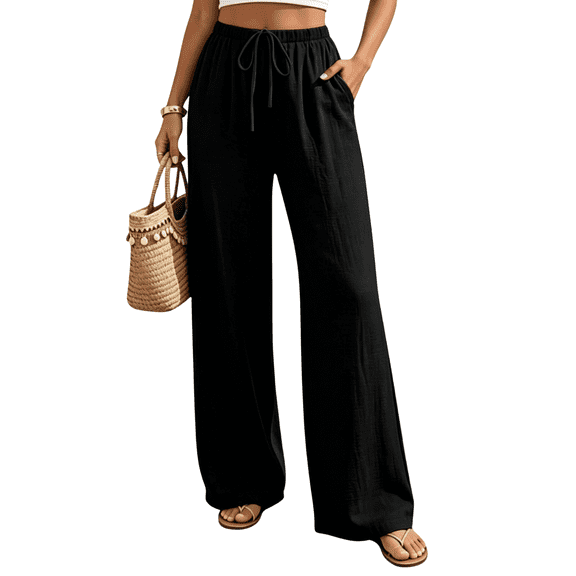 Nicelf Linen Pants Women, Comfy Casual Pants for Women Palazzo Trousers with Pocket, Flowy Wide Leg Pants Woman Lightweight for Lounge Beach Vacation
