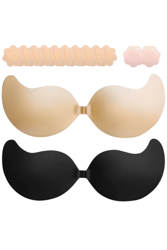 Sticky Bra, Backless Adhesive Bra Nipple Covers for Women with Nipple Pasties for Backless Dress Reusable Strapless Bra Set A-D