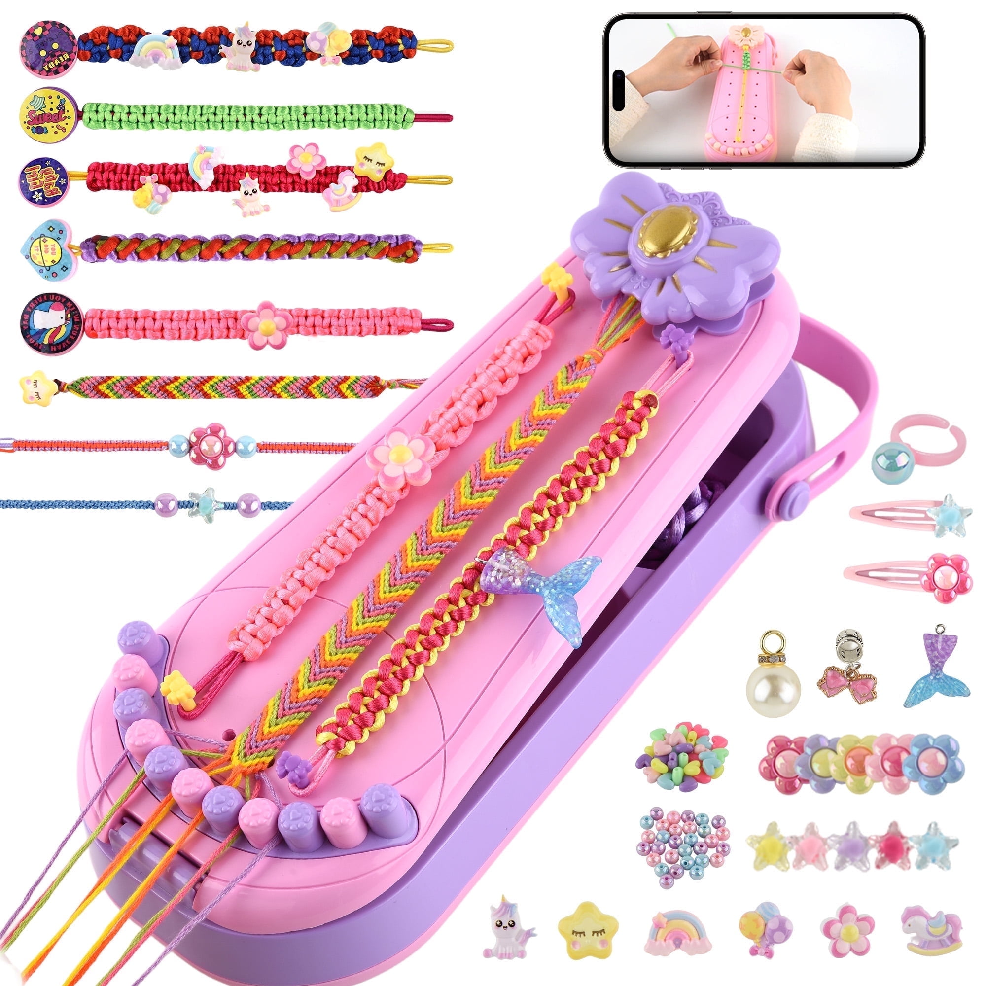 Nicella 2-in-1 Friendship Bracelet Making Kit for Girls Age 6-12, DIY Arts and Crafts Kit Toys for Kids, Christmas Birthday Gifts for Girl, Popular Bracelets Maker Toys Set