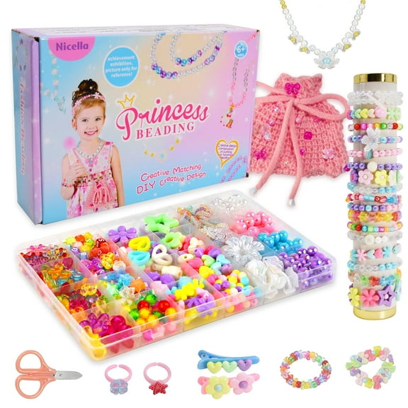 Nicella Bracelet Making Kit for Girls 6-12, Arts and Crafts for Kids Girls, Clay Beads Jewelry Making Kit, Headband Necklace Knitting Bag Making Kit, Birthday Gift Toys for Kids