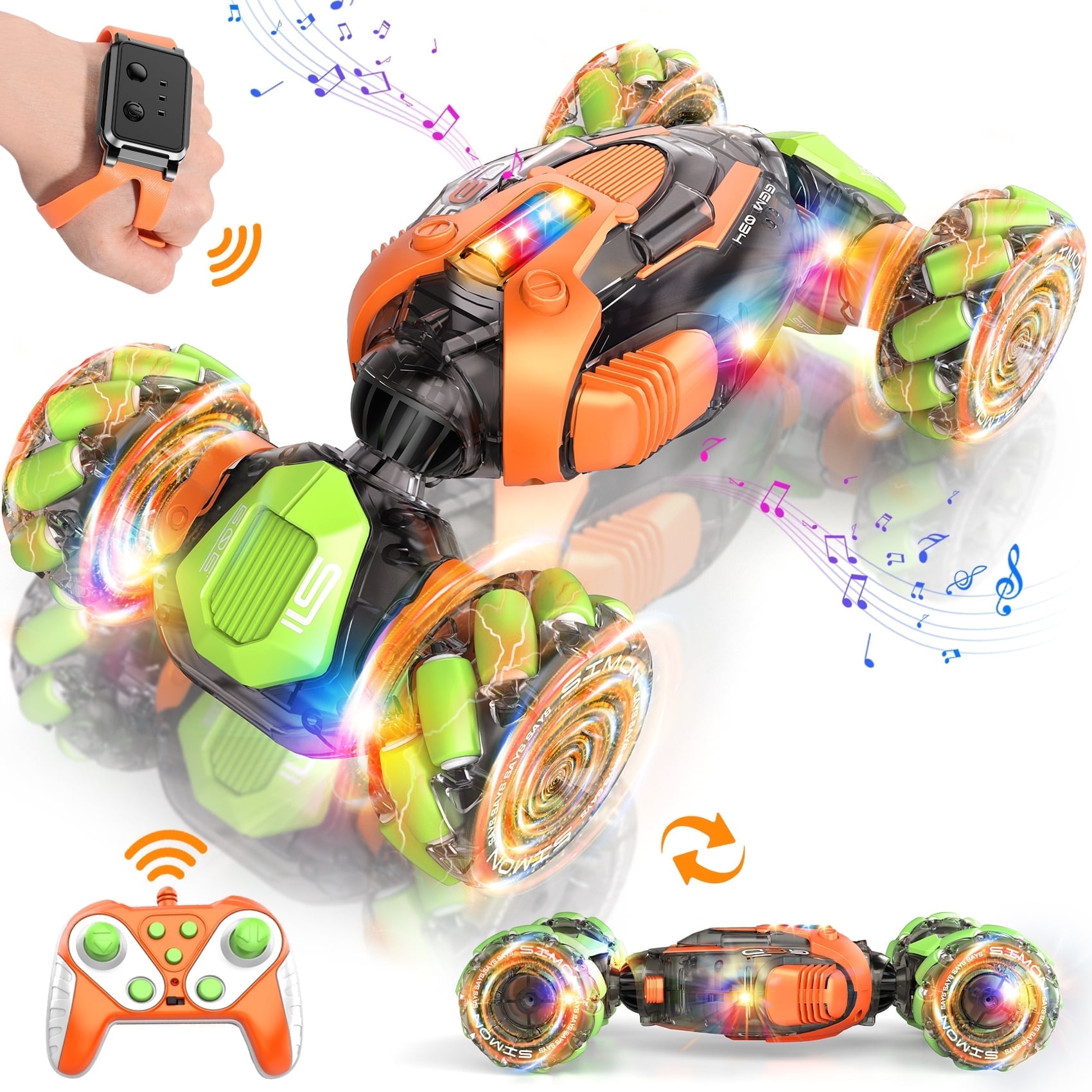 Nicella Remote Control Cars for Boys Girls 8-12, Gesture Sensing RC Stunt Car with Light & Music, 4WD, 360°Rotating, 2.4Ghz RC Drift Cars, Christmas Birthday Gift Car Toys for Kids