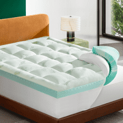 Niceluck Dual-Layer King Mattress Topper, Cooling Bamboo Viscose Memory Foam Pillow Top, Back Pain Relief Breathable Pad with Deep Pocket & Adjustable Straps, W