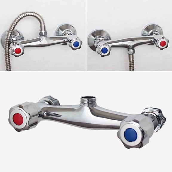 Niceminiwall 1Pcs Shower Mixer Tap Copper Chrome Cold&Hot Twin Outlet In Wall Style Faucet for Bathroom Bar Kitchen Anti-reflux Tap Durable