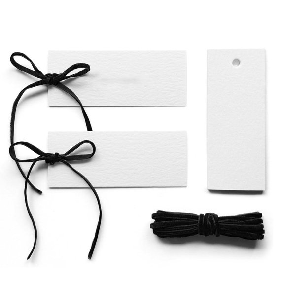 Niceminiwall 50 White Place Cards with 50 Black Velvet Ribbons for Wedding Party Table