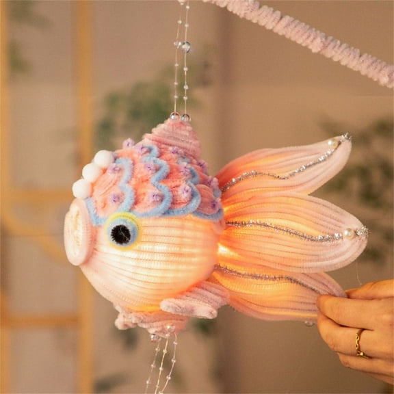 Niceminiwall Portable With LED Light DIY Mid-Autumn Lantern Handmade Good Luck Koi Carp Fish Lantern Glowing Blessings Festival Decor