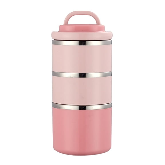Niceminiwall Stackable Stainless Steel Lunch Box: 3-Tier Insulated with Bag & Seals Pink