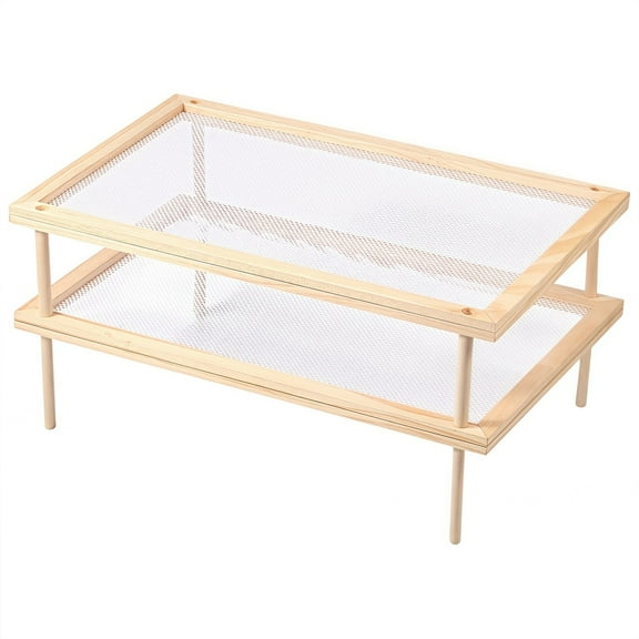 Niceminiwall Stackable Wooden Herb Drying Rack with Net for Pasta and Food Drying Use Double Layer