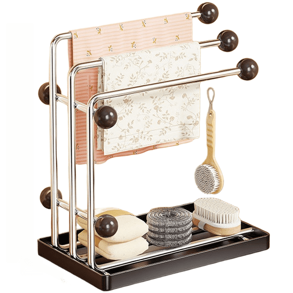 Niceminiwall Stainless Steel Dishcloth Drying Rack with 3 Rods and Integrated Drip Tray