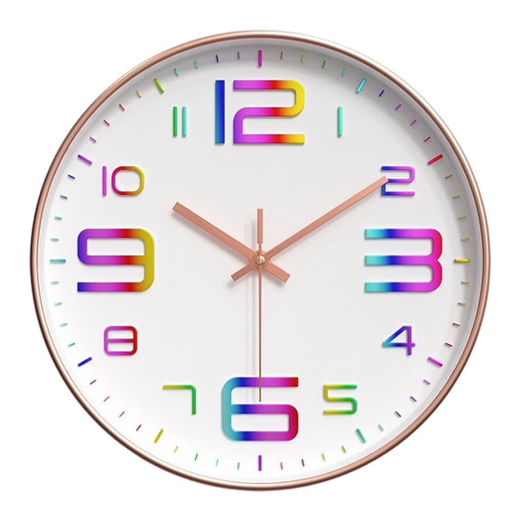 Niceminiwall Stylish Silent 30CM Plastic Wall Clock with 3D Rainbow Numbers for Home