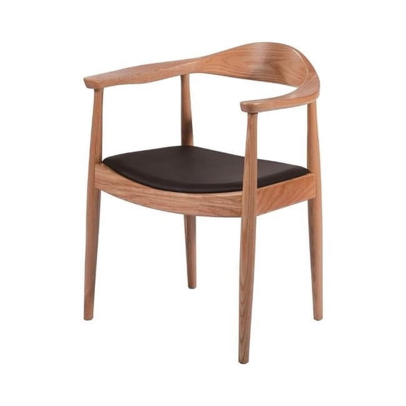 Nicer Furniture AP6109N Round Dining Arm Chair - Wood Frame with Black PU Seat Cushion, Natural