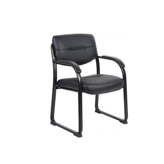 Nicer Furniture AP403A Scratch Resistant with Arms & Sled Base Side Black Guest Chair - Leather