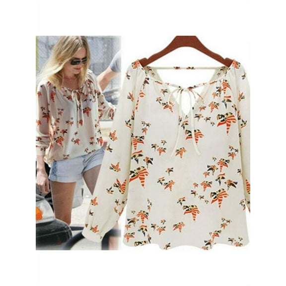 Nicesee Womens Casual V-neck Floral Chiffon Blouse Tops