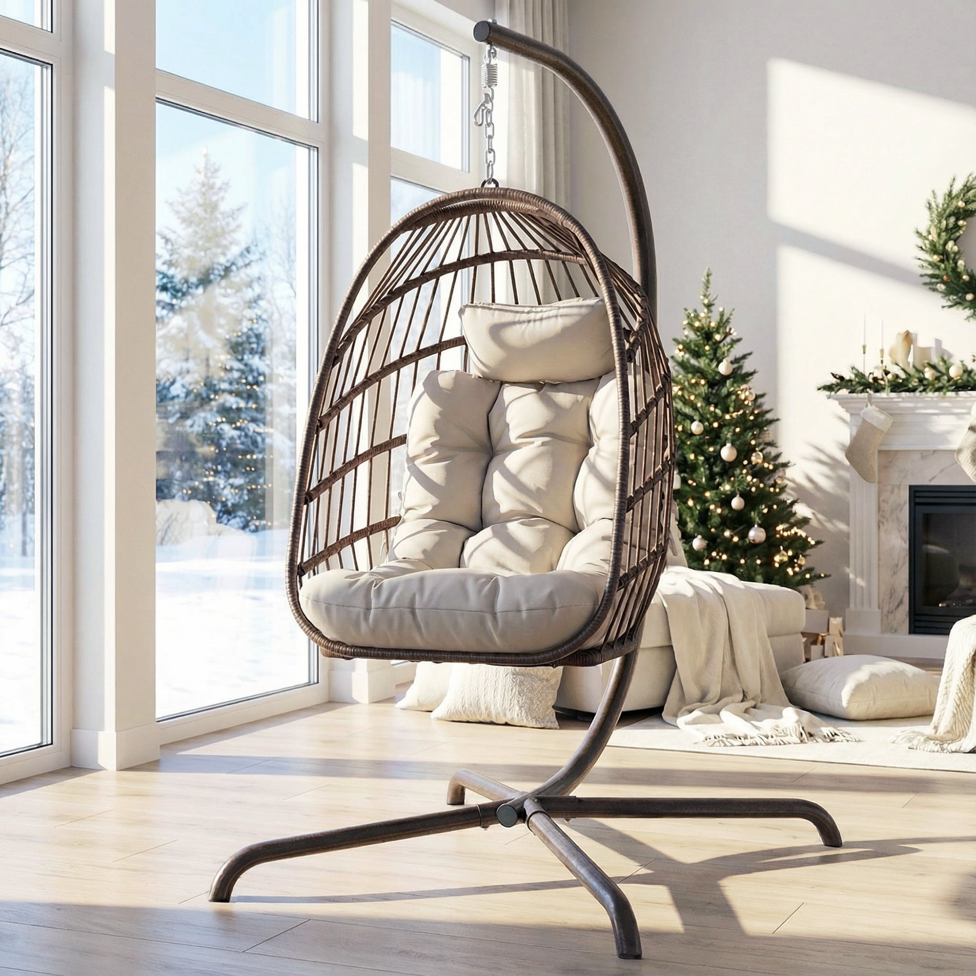 Walmart sales :  RADIATA Hanging Egg Chair with Stand, Outdoor Indoor Wicker Swing Chair with Cushions, 350lbs Capacity Patio Hammock Chair for Backyard, Balcony, Brown