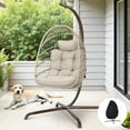 thumbnail image 1 of RADIATA Foldable Wicker Hanging Egg Chair With Stand and Cover, Beige 350 lbs Maximum Weight, 1 of 8