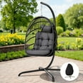 thumbnail image 1 of RADIATA Foldable Wicker Hanging Egg Chair With Stand and Cover, Grey 350 lbs Maximum Weight, 1 of 9