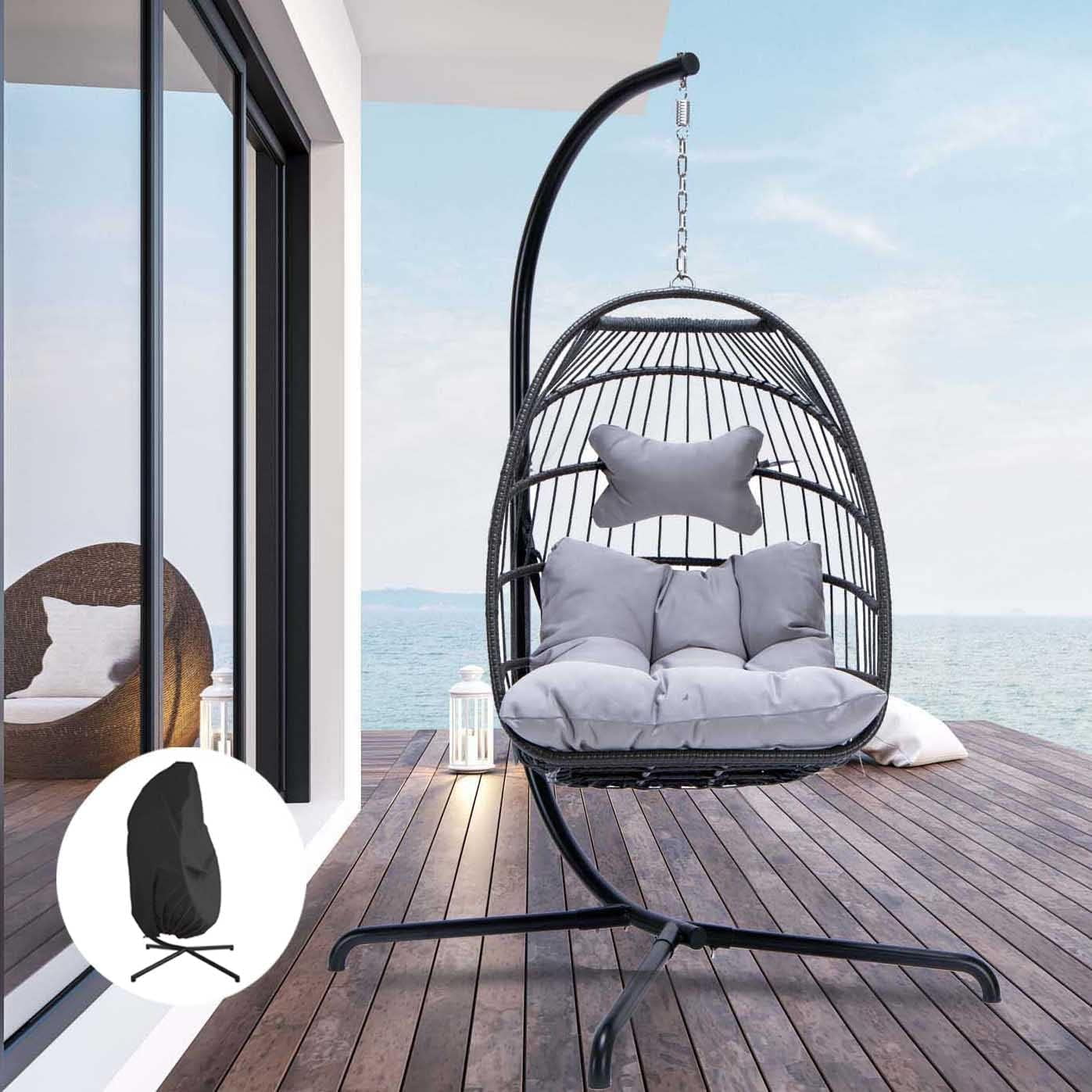 Nicesoul Swing Egg Chair Wicker Hanging Chair With Stand Color Dark Grey Maximum Weight 350lbs