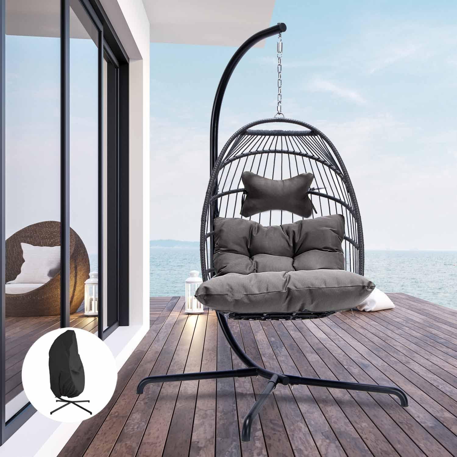 Nicesoul Foldable Wicker Hanging Egg Chair With Stand and Cover