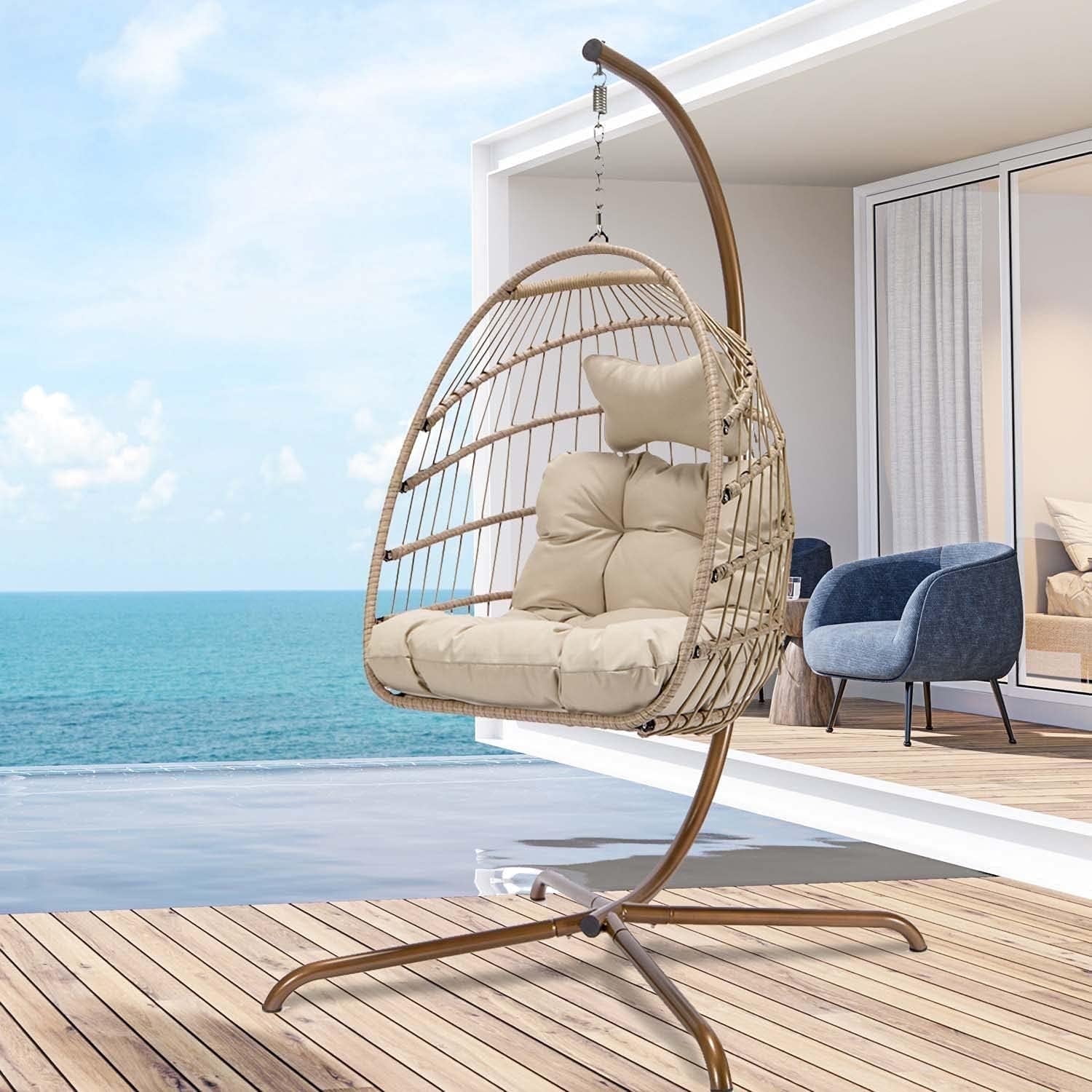 Nicesoul Rattan Swing Egg Chair Beige 350 lbs Egypt Ubuy