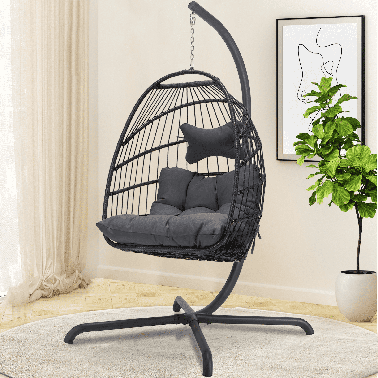 Nicesoul Indoor & Outdoor Wicker Egg Swing Chair with Stand