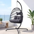 thumbnail image 1 of RADIATA Outdoor Foldable Hanging Egg Chair with Stand, PE Wicker Swing Chair with Cushion and Headrest, 350 lbs Capacity,Dark Gray, 1 of 9