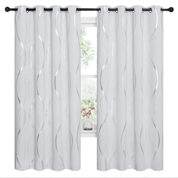 NICETOWN Living Room Modern Wave Print Drapes Energy Efficient Window Curtains, Greyish White, 52x72
