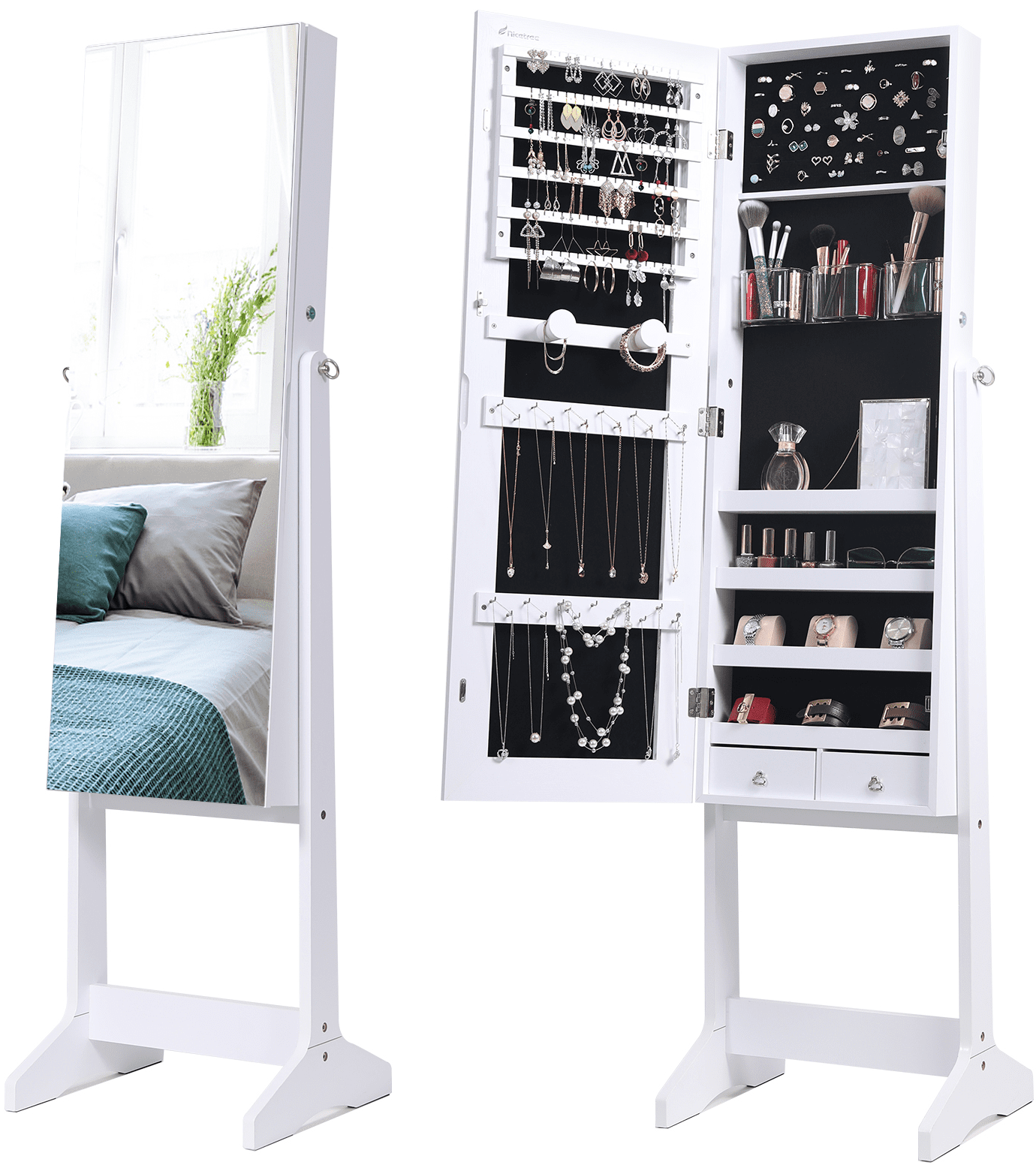 Nicetree Freestanding Jewelry Armoire Lockable Jewelry