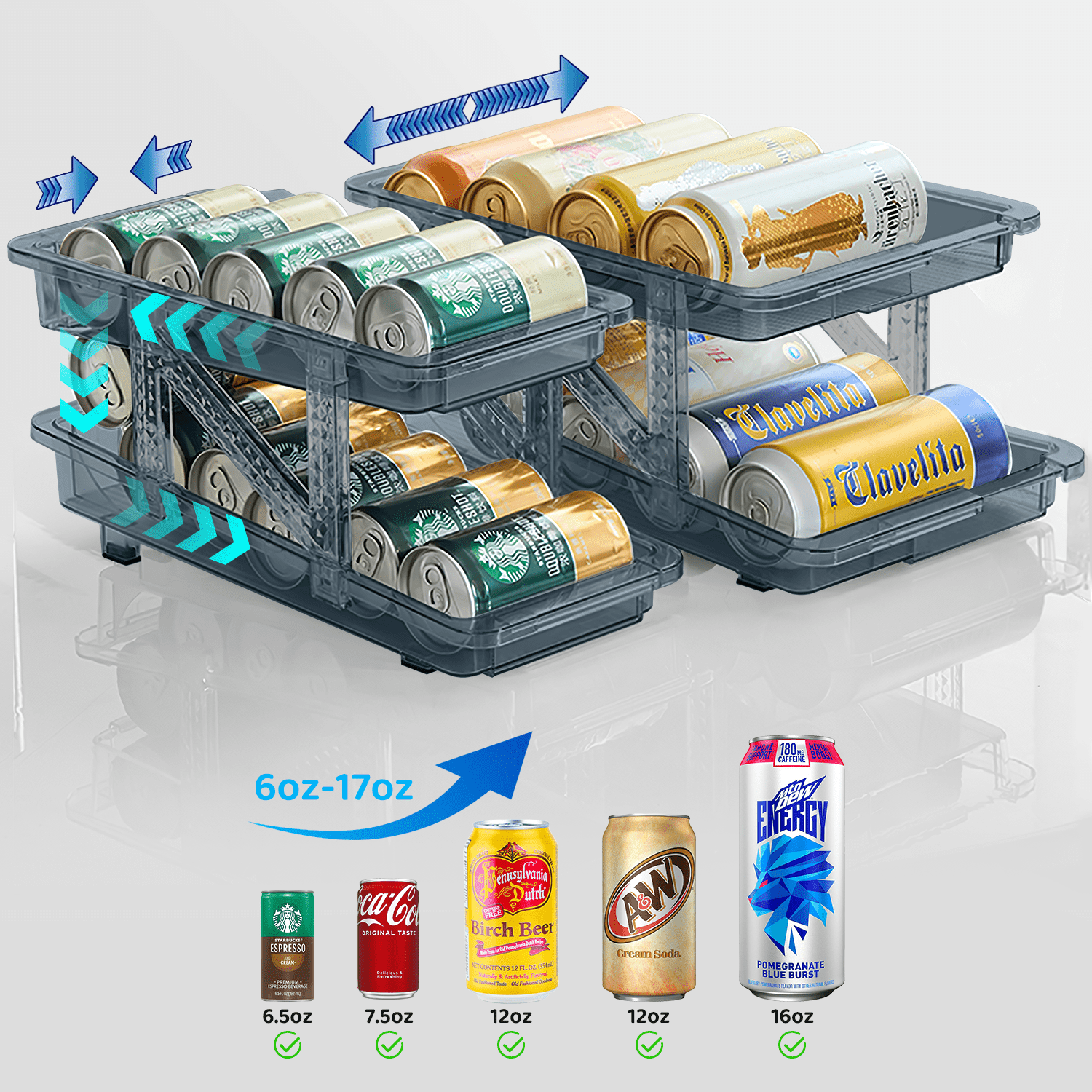 Nicewell Pack of 2, Automatic Soda Can Dispenser, Adjustable Fridge Organizer, Beverage Holder